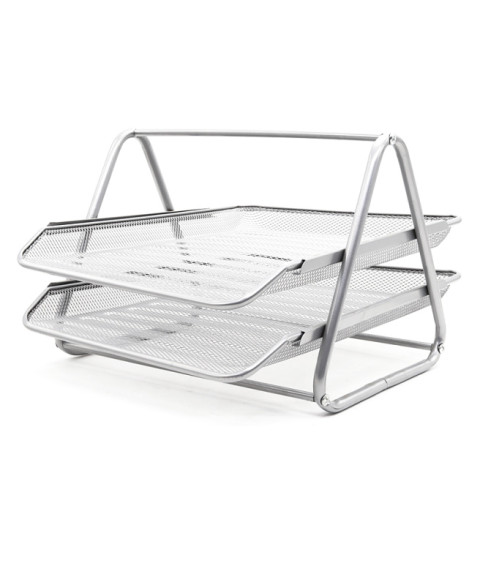 Tavă pentru hîrtie orizontală, 2 nivele, metal tip plasa, argintiu